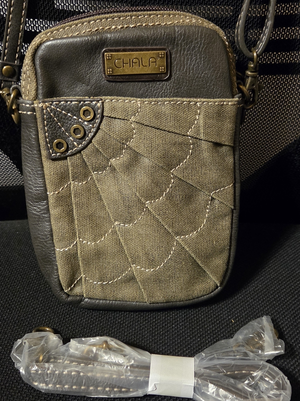 Chala Crossbody Phone Pouch in Olive Green and Dark Brown